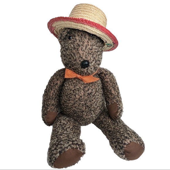 Vintage Handmade Teddy Bear | 30" Tall Curly Heather Brown Plush with Bow - Picture 11 of 11